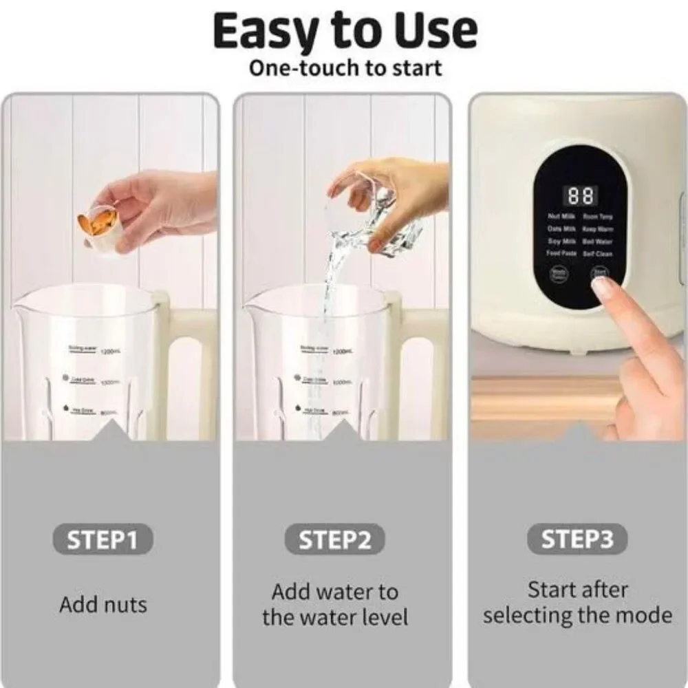 Automatic Soybean Milk Maker 8 in 1 40oz Plant Based Drink Maker Keep Warm